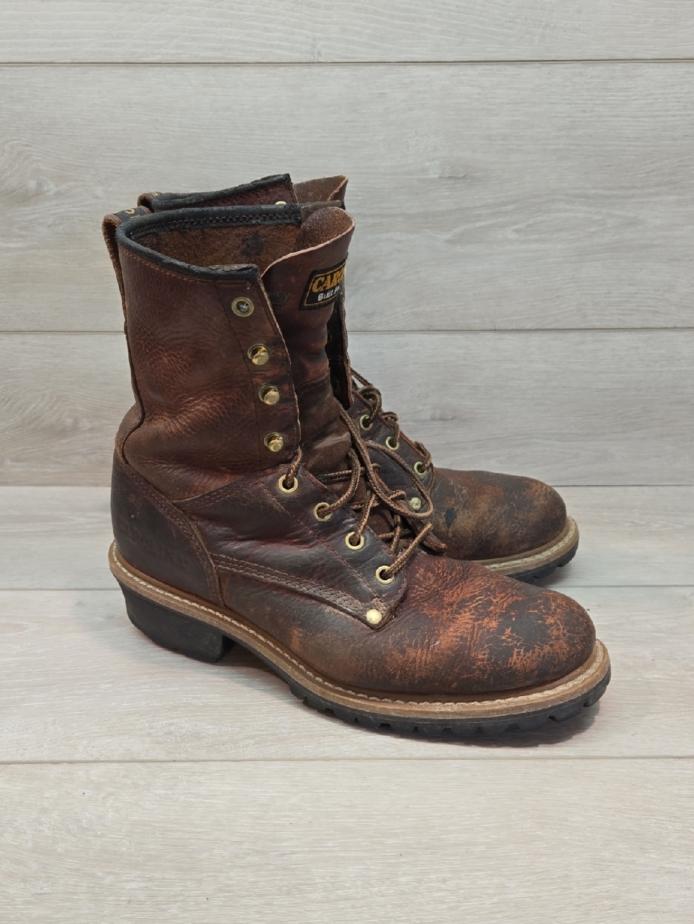 Carolina Men's Brown Logger 8" Leather Work Boots 8-Eye Lace-Up Shoes Sz 9.5D